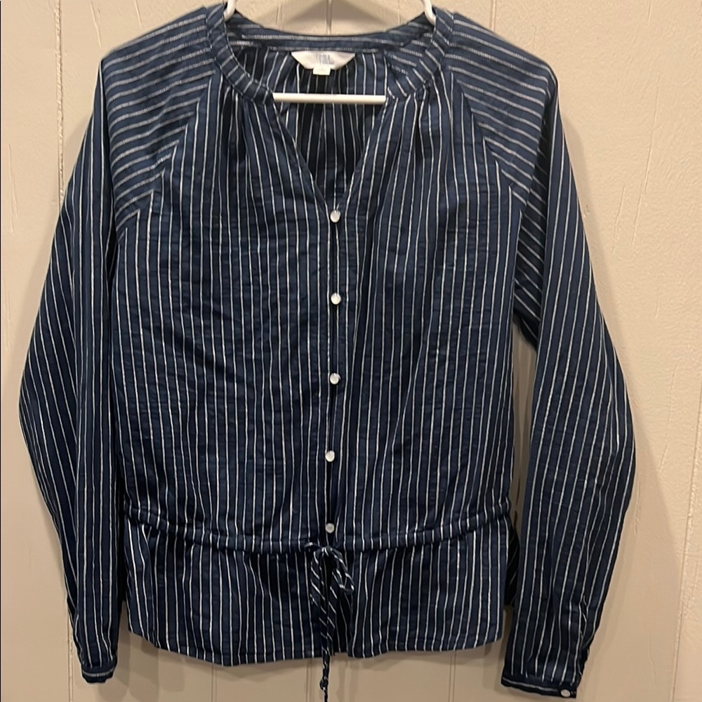 Time and Tru Blue Buttoned Tie Front Blouse